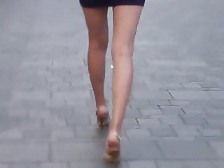 Candid Asian Chick in Mini Skirt and Heels