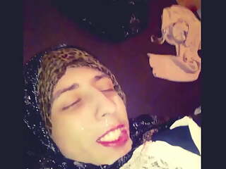 Hijab wife blowjob and get cummed all over her face