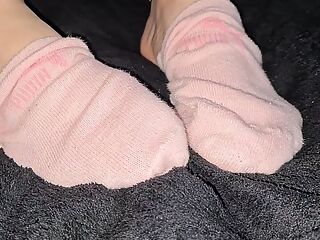 See my beautiful socks and pussy at the same time
