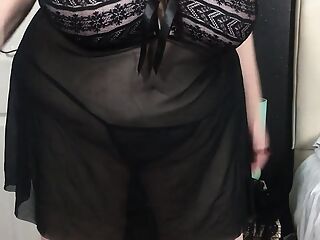 Huge granny tits in and out of a sexy black negligee