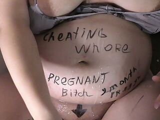 9-month pregnant cum covered slutwife Milky Mari after gangbang starting to do handjob for small cock cuckold husband!