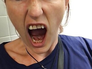 Unleashing a massive piss at Denver Airport where I forgot Id taken my clit bar out whilst wiping my very hairy pussy