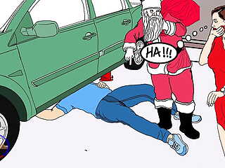 Stepmom collude with Santa, got me trapped under dad's car just to make her Christmas wish which was to fuck my dick come  true 