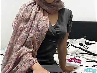 Arab girl in an elegant dress, gets ready to be fucked anally and is very horny 
