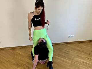 Rough Pussy Worship and Face Slapping Femdom with Cruel Mistress Sofi in Green Leggings
