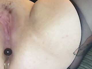 Hubby fucking me with my anal beads deep in my arse