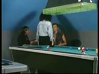 hot double penetration on a billiards table