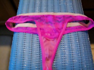 cumming in step daughter&#039;s stained pink thong