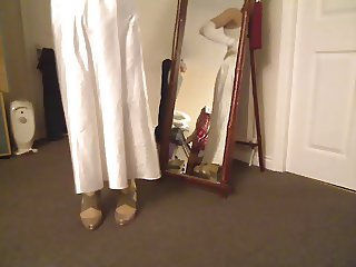 White satin nightie outfit Big Dorcet Louboutins in bed