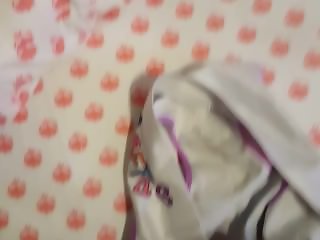 Cumming in daughter's cute white panties, on her bed