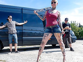 German Tattooed Cougar get nailed hardcore in the Bums Bus
