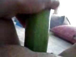 Asian fucking with a cucumber then licking it clean
