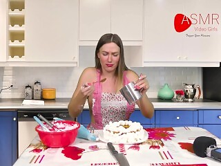 Hot Girl Creaming Cake ASMR by Sunshine 18+ (screen test)