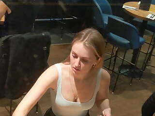 Sexy waitress with a nice cleavage 