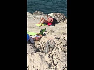 Beach Voyeur on Vacation at Marseille Italian Gramma and Mom