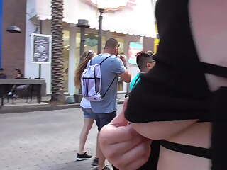 exhibitionist girl shows pussy and tits in public