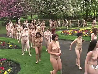 Nude group of women all together 