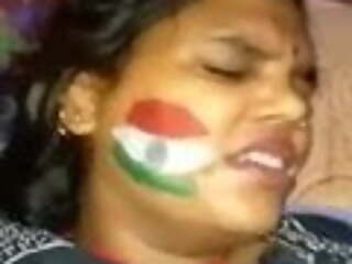 Indian - Indian flag on her cheek, cum on her stomach