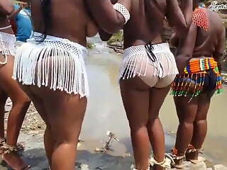 Topless South African girls with big butts and tits dance