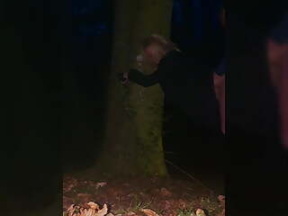 Hotwife cuffed to tree while out dogging 