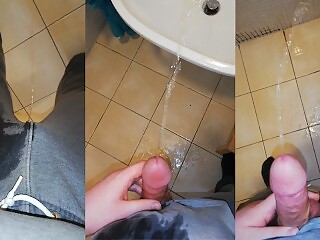 Male Desperation & Wetting & Messing - Pissing all over the Bathroom