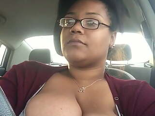 Solo bbw driving showing big saggy boobs
