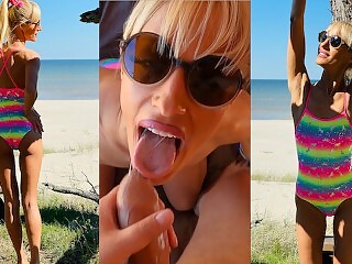 Blonde amateur babe gets fucked and deepthroats in front of the perfect beach view  Saliva Bunny