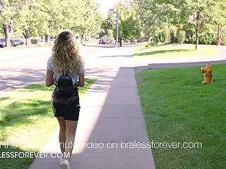 College girl flashing on campus