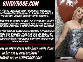 Sindy Rose in silver dress take huge white dong anal