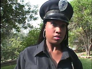 Sexy black whore dressed as cop gets her pussy fucked 