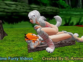 White Anime Dog Girl Riding Outdoors Sex in the Forest