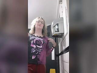Blonde Post Op Tgirl Lisa Piss Play in the Pub Toilets Wearing Red Leather Pants  