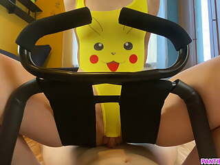 18 years old step sister rides me on sex chair in pikachu costume and gets a load of cum. Pokemon cosplay.