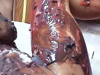 Sexy blond gets fucked and smeared with edible paint by neighbor