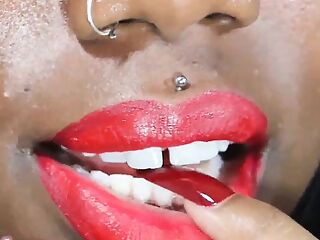 Chy Latte Cum All Over My Red Lips JOI - Red Lipstick Full Ebony Lips Femdom POV 