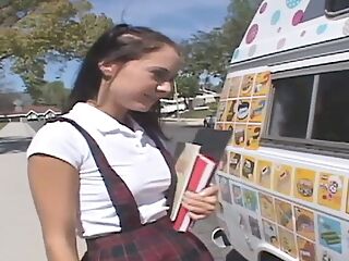 Brunette teen Jessica gets fucked by the ice cream man
