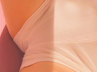 Slim tits tight french girl blonde Pyjama white on her bedroom