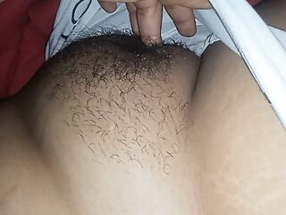 massaging my wife's fat hairy pussy