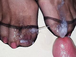 Cum on nylon feet #15