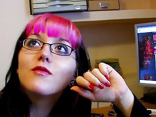 Redhead has anal sex and blowjob in the back of the office