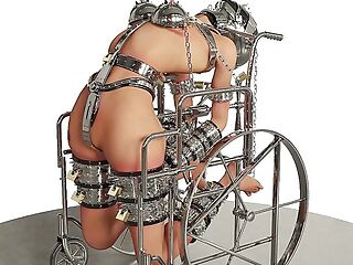 Slave Hardcore Cuffed and Chained in a Wheelchair Metal Bondage BDSM