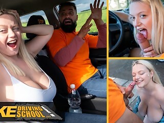 Fake Driving School - Big natural tits blonde hardcore sex and facial after near miss with Fake Taxi