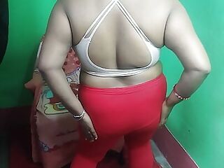 Indian Sruti bhabi strips in red leggings and bra