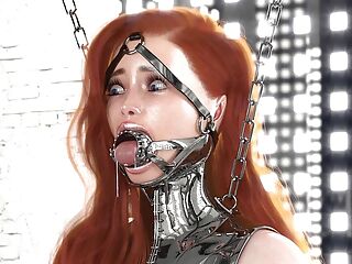 Ginger in Hardcore Metal Bondage and Latex Catsuit Waiting for Facefuck 3D BDSM Animation #2