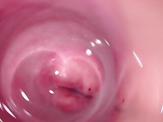Camera deep inside Mia's creamy pussy, teen Cervix close up