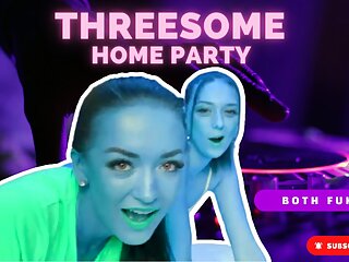 Home party ends in threesome sex 