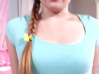 POV stepdaughter with pigtails rides stepdaddy cock