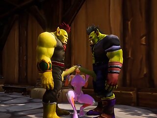 Elf has a Threesome with Two Orcs : Warcraft Porn Parody