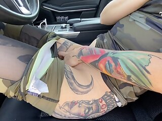 PUSSY FINGERING IN THE CAR - REDHAIR BITCH 