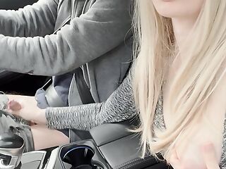  Amazing handjob while driving!! Huge load. Cum eating. Cum play.